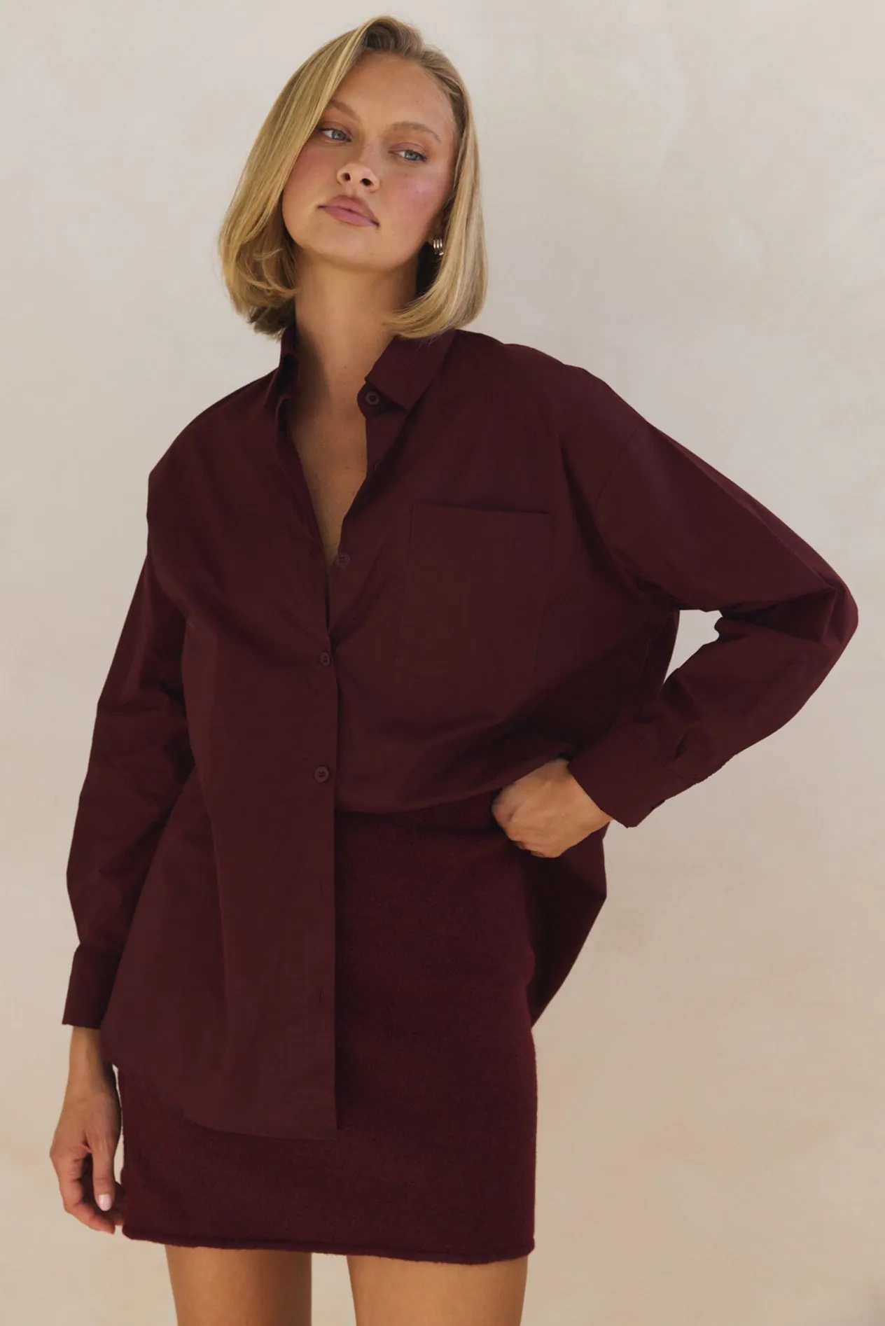 Lexie Knit Mini Skirt (Burgundy)