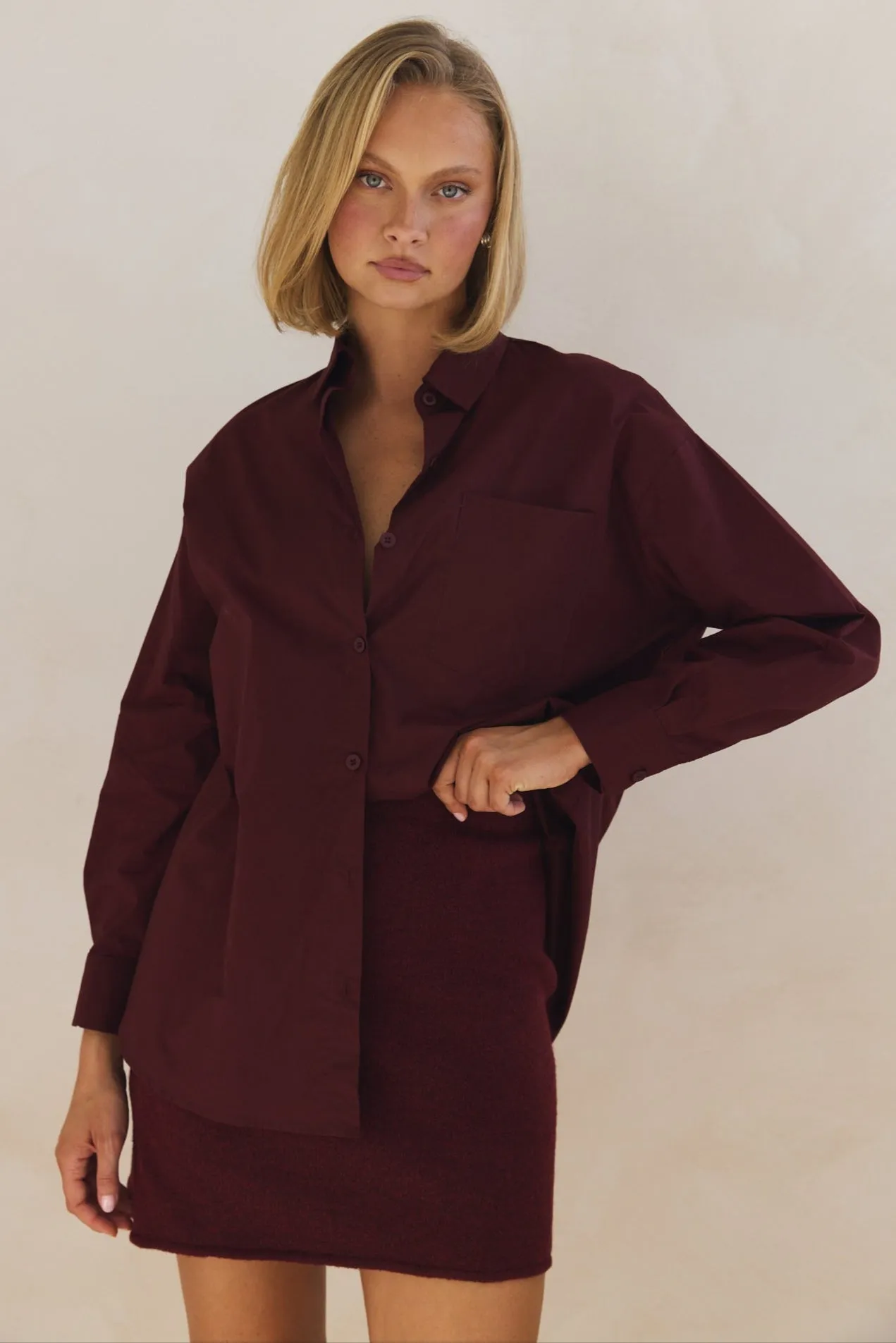 Lexie Knit Mini Skirt (Burgundy)
