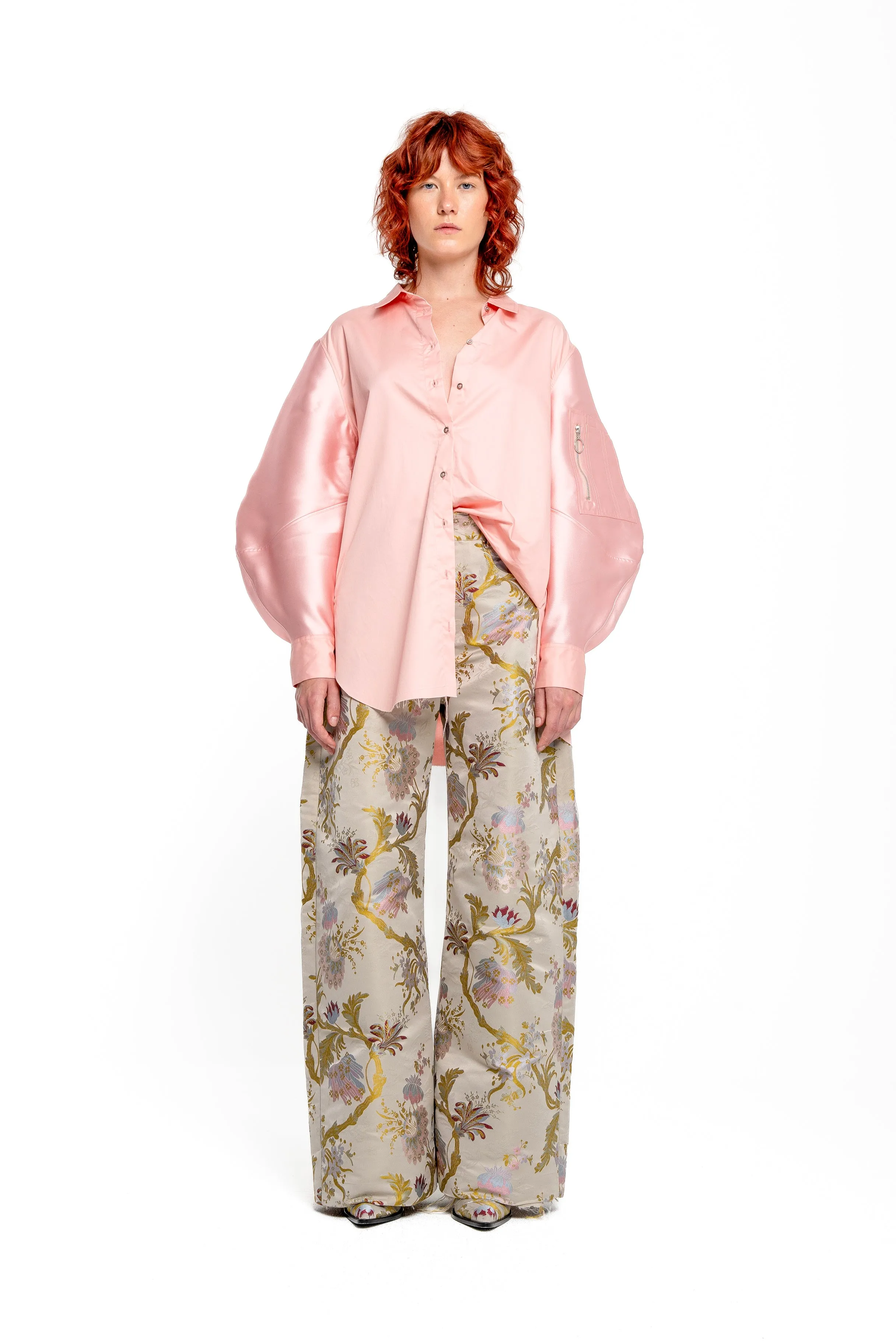 LIGHT PINK SHIRT WITH MIKADO BOMBER SLEEVES