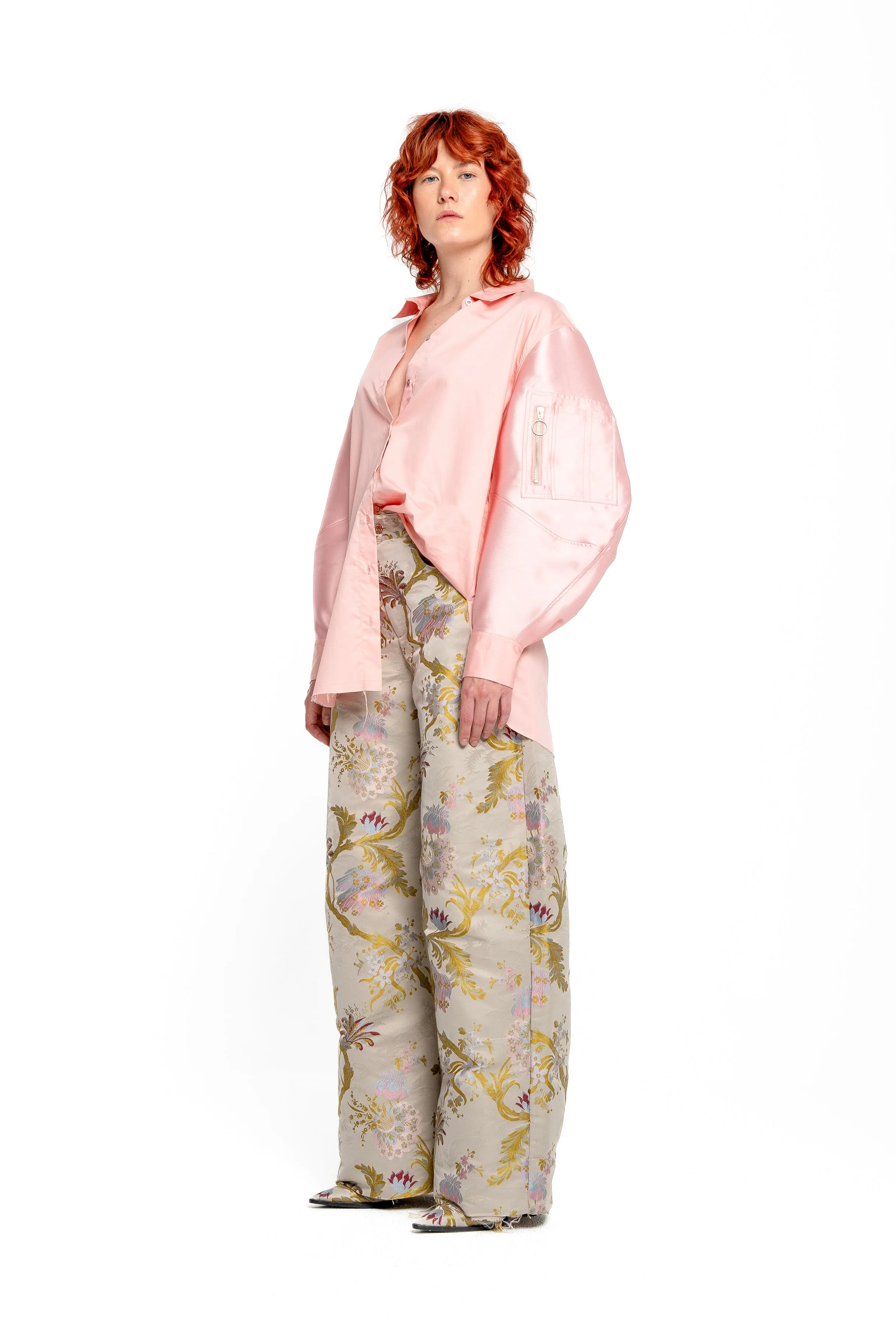 LIGHT PINK SHIRT WITH MIKADO BOMBER SLEEVES