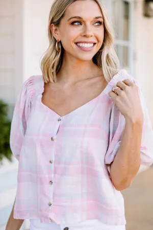 Live In Love Pink Plaid Blouse