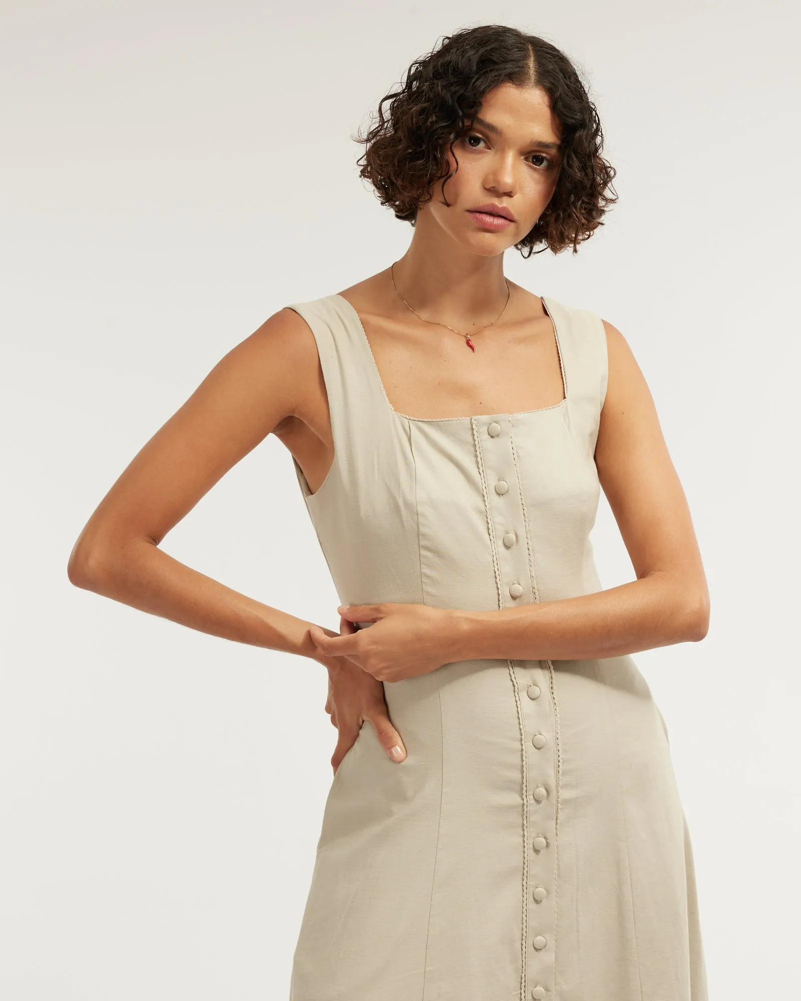 Lucie Buttoned Midi Dress - Sage