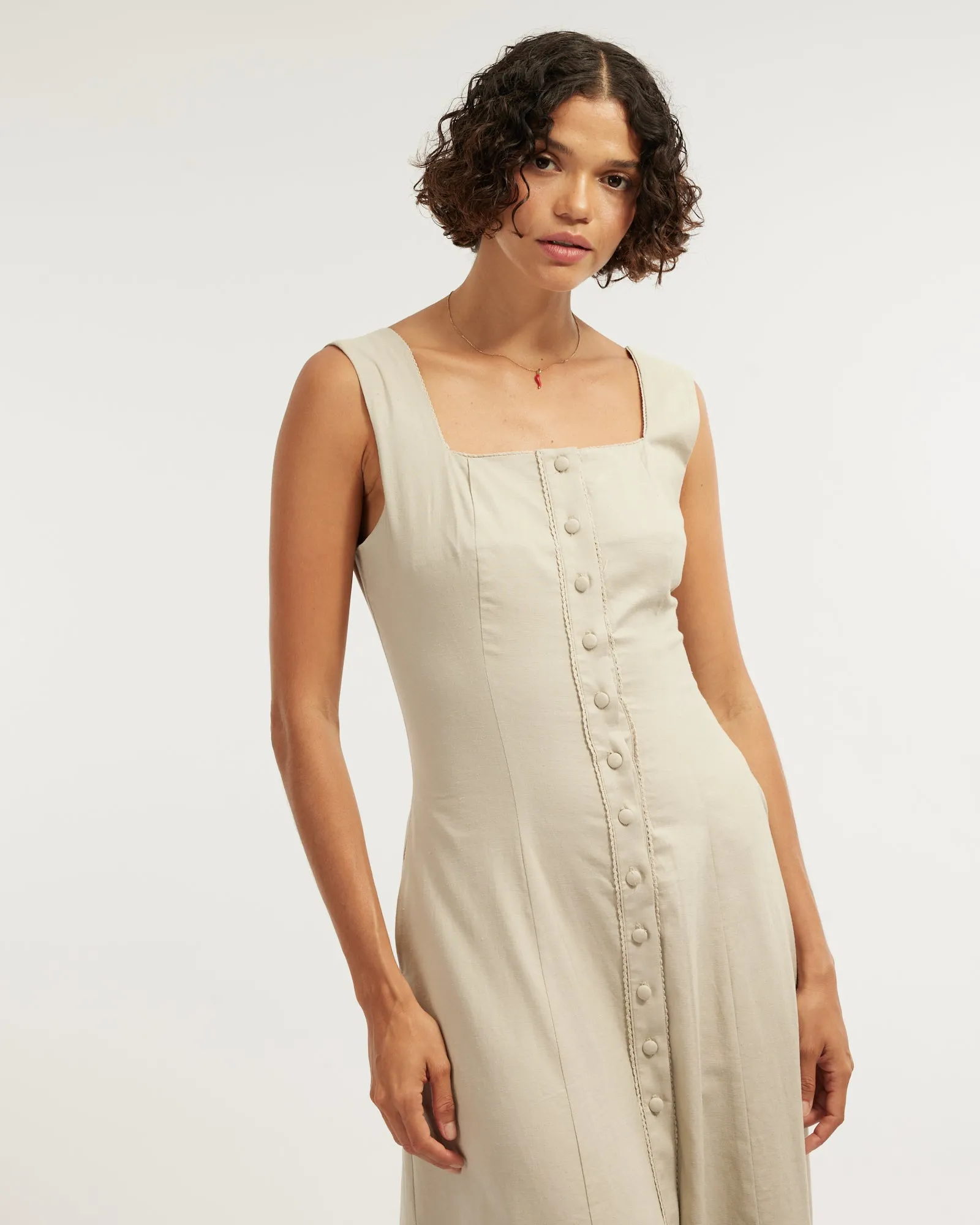 Lucie Buttoned Midi Dress - Sage