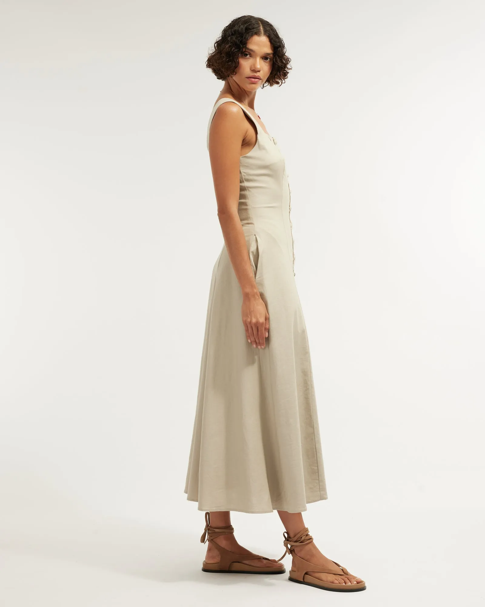 Lucie Buttoned Midi Dress - Sage