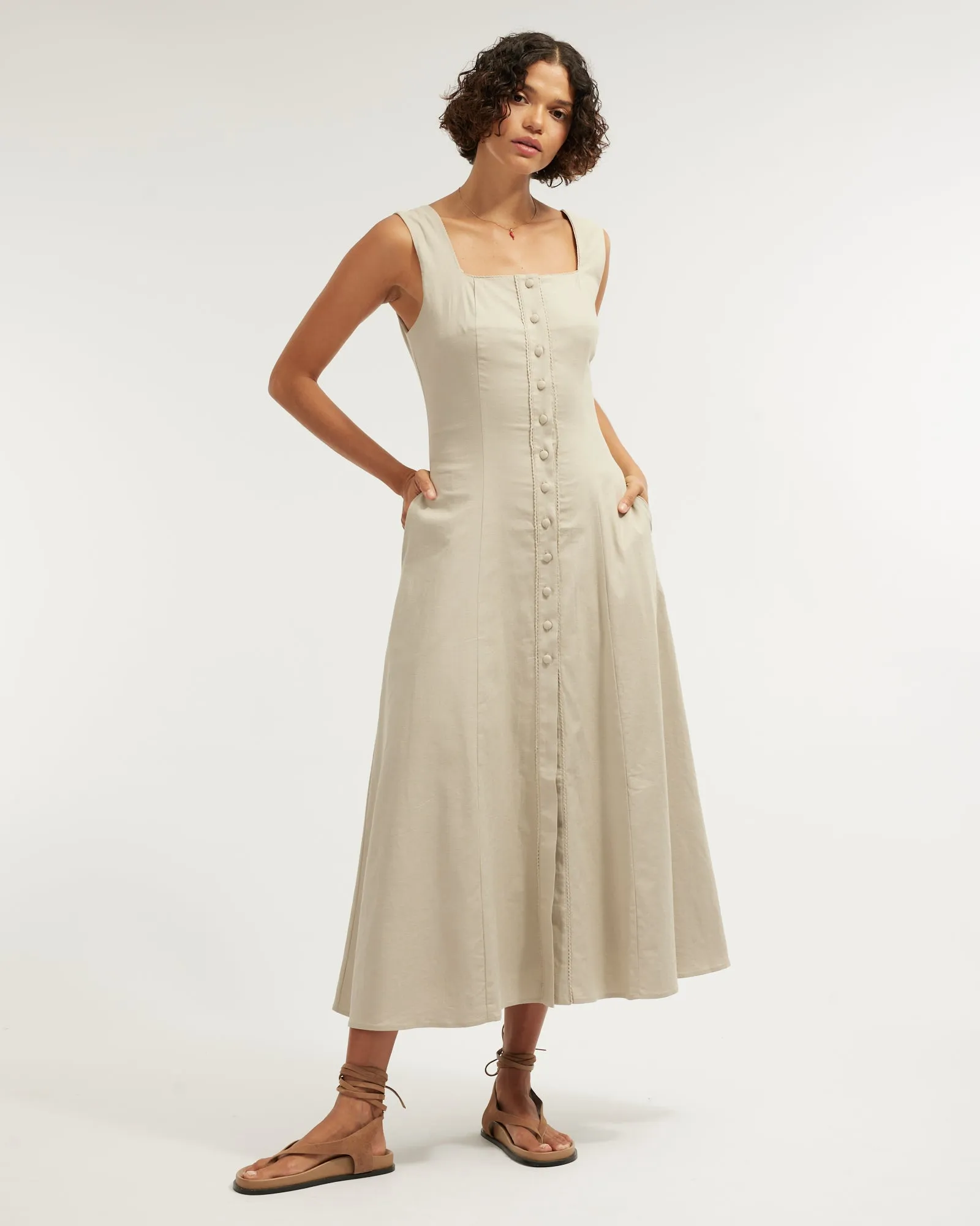 Lucie Buttoned Midi Dress - Sage