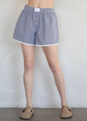 May Lace Gingham Boxer Shorts - Ivory & Black