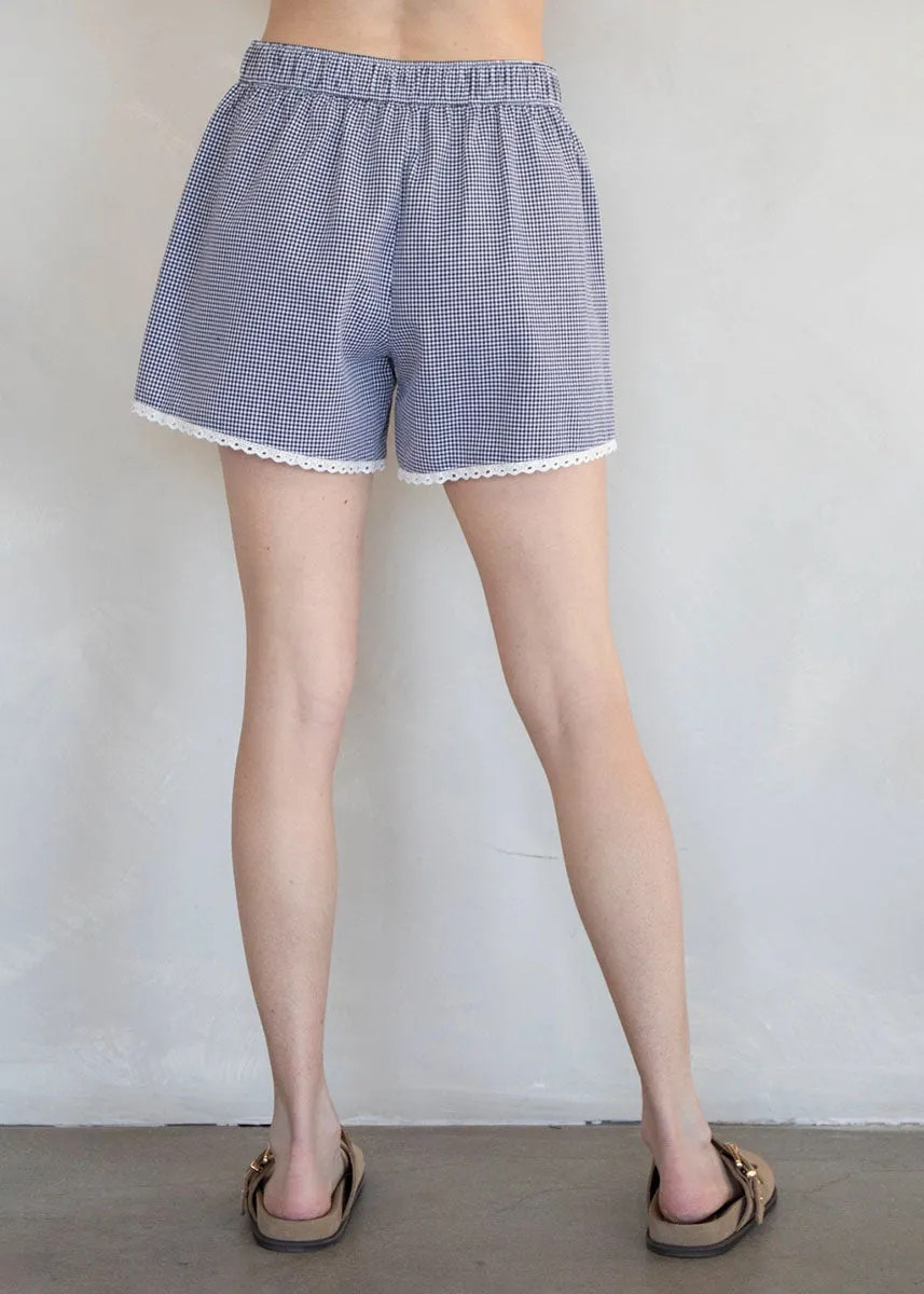May Lace Gingham Boxer Shorts - Ivory & Black