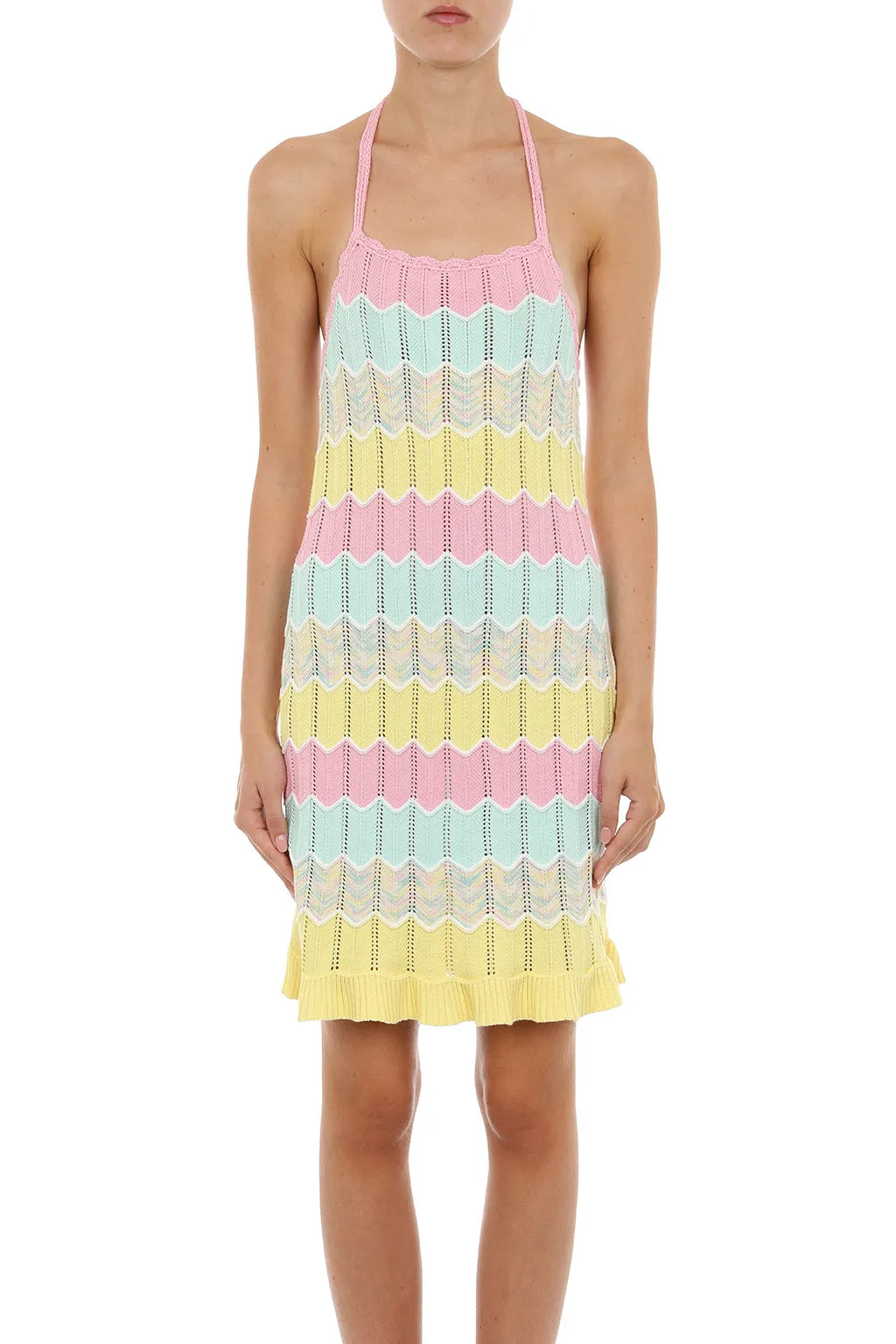 Moschino Zig-Zag Ruffled Sleeveless Knitted Dress