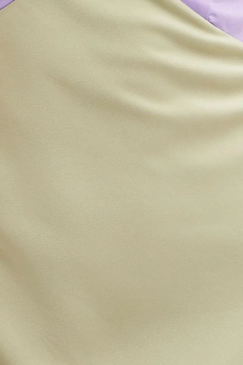 Multi Slip Dress Midi V Neck Colour Block Satin