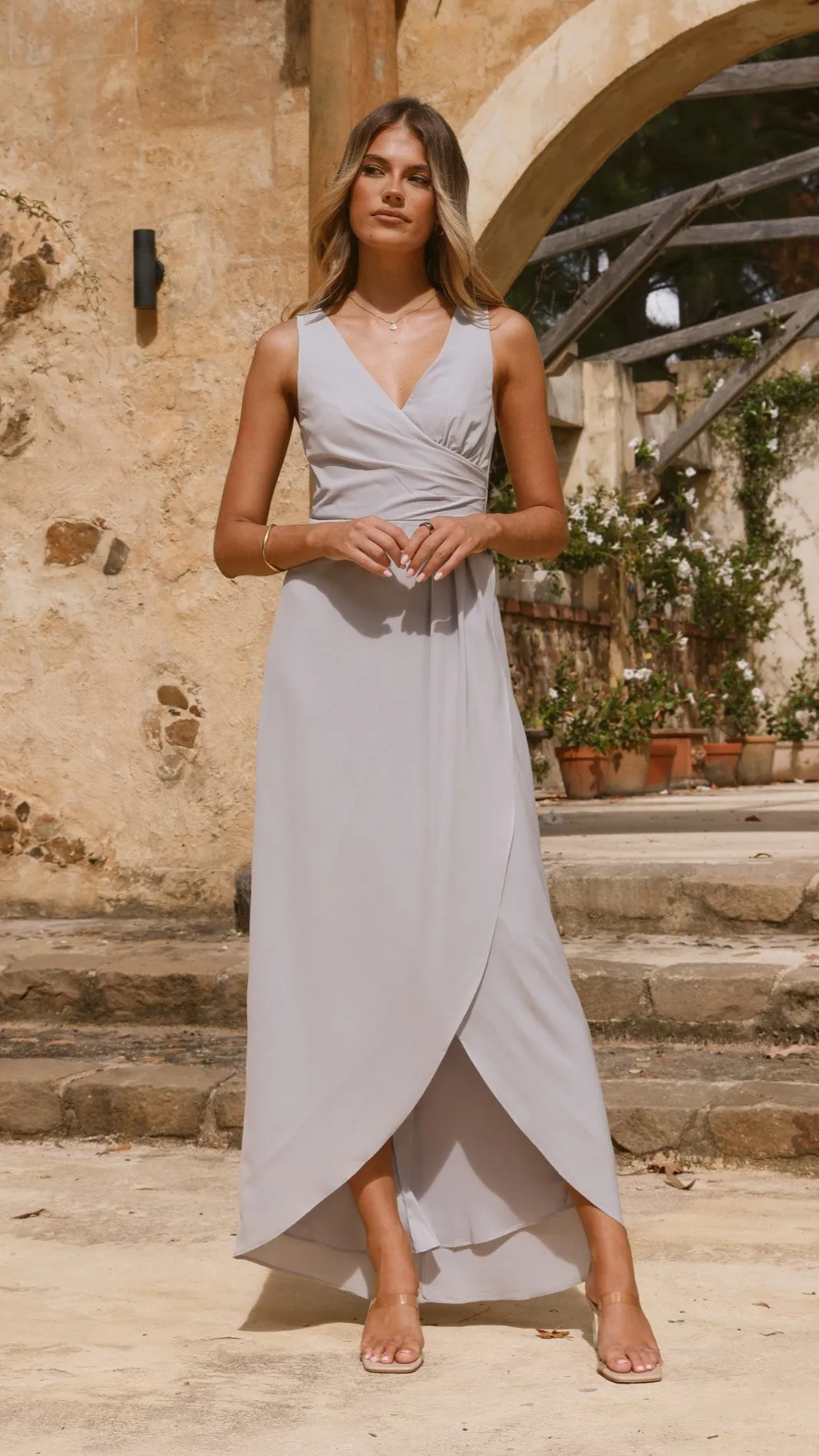 Pamela V Neck Maxi Dress - Light Grey