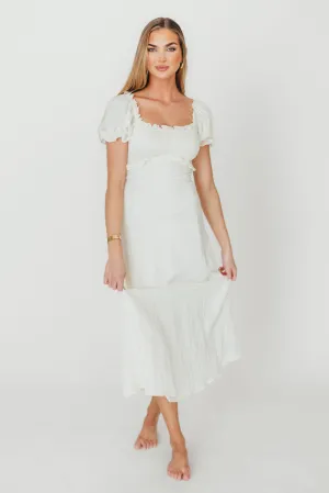 Penny Puff Sleeve Ruffle Midi Dress in Cream