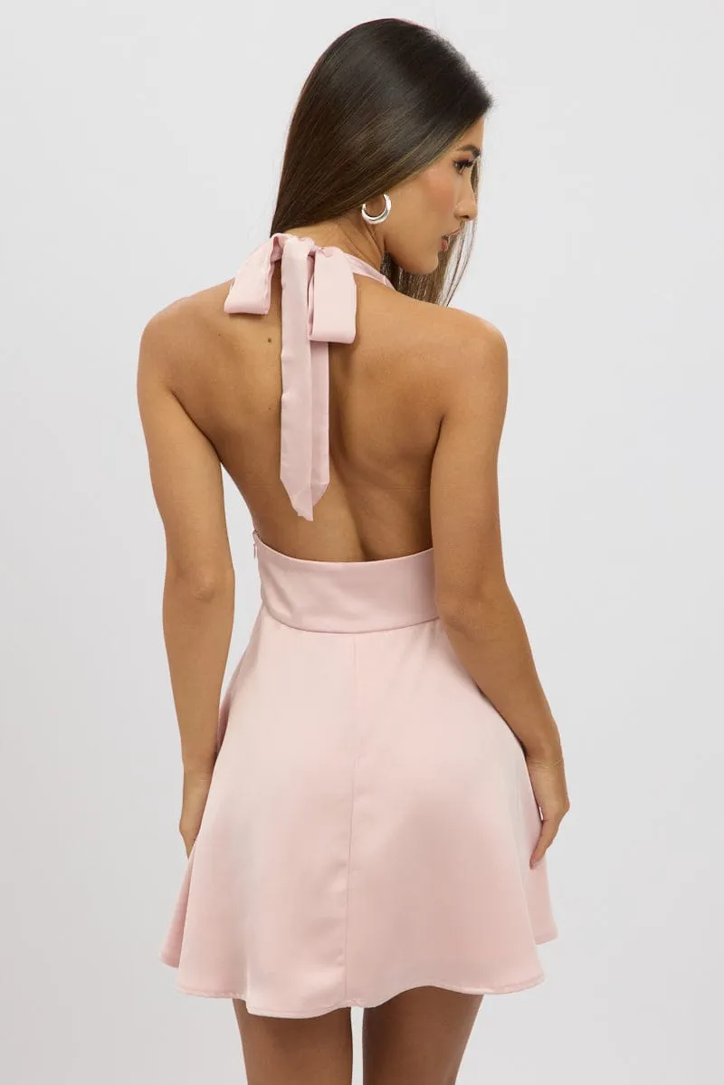 Pink Halter Neck Dress Mini