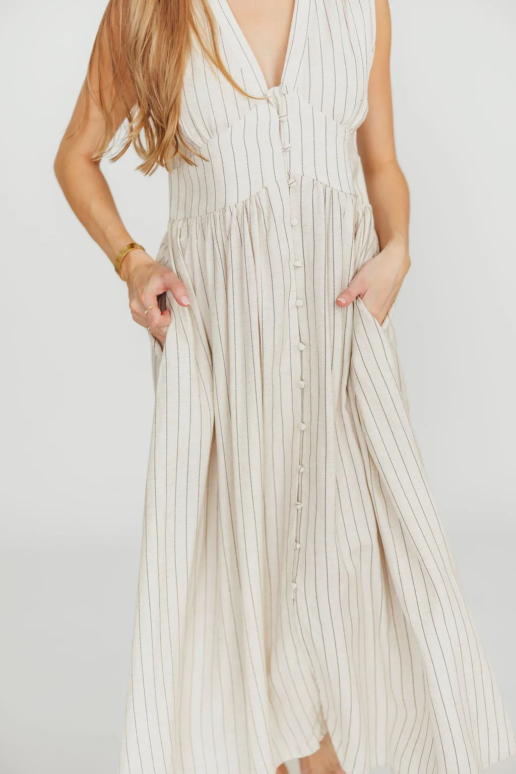 Pippy Button Down Maxi Dress in Natural/Black - Nursing Friendly