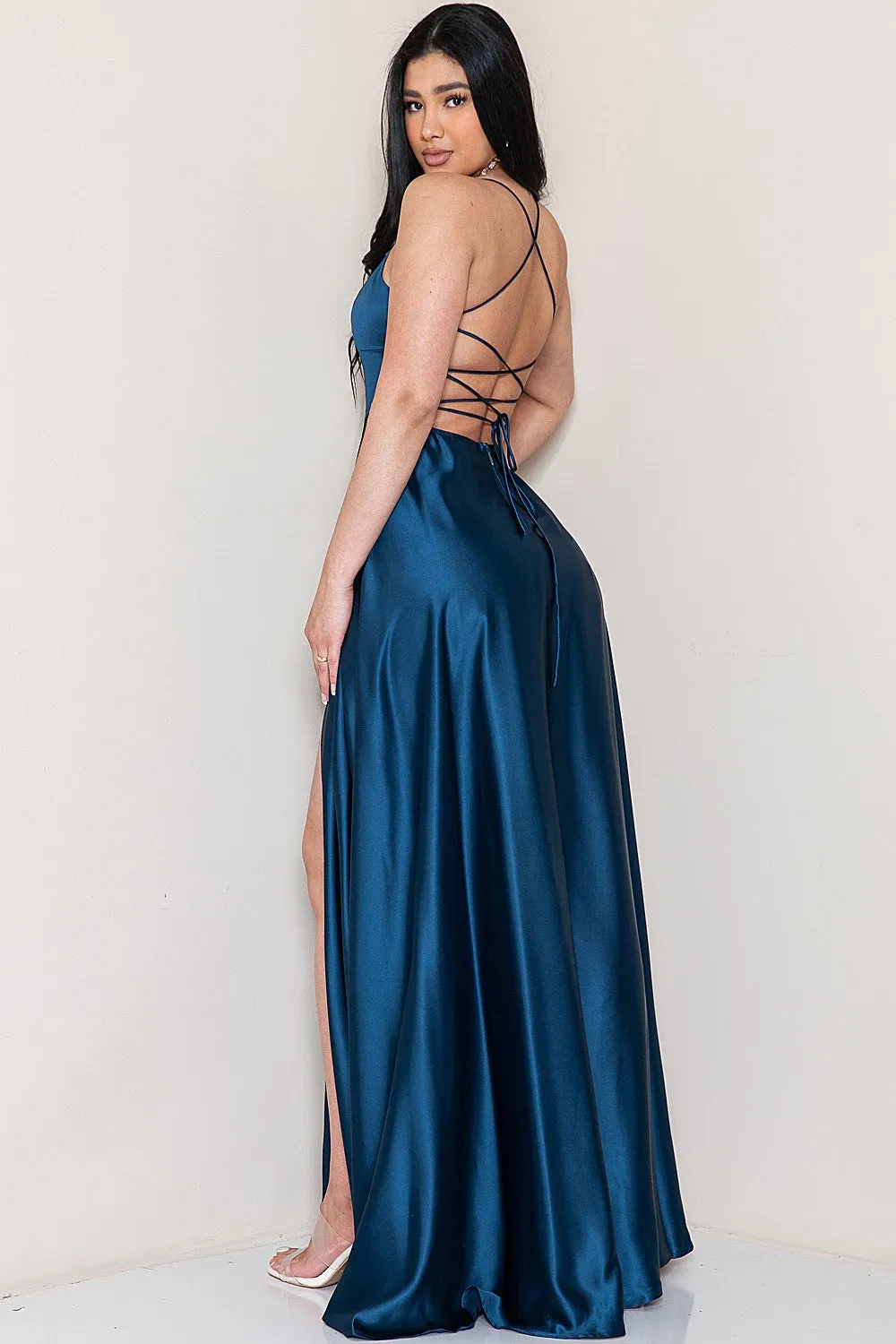 PRE-ORDER: Catalina Satin Dress in Peacock