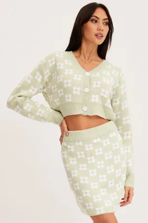 Print Knit Skirt Mini High Rise