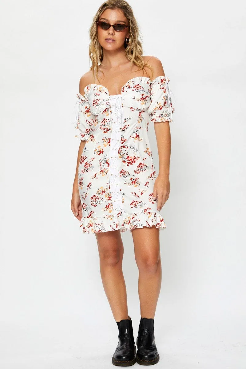 Print Lace Up Mini Dress