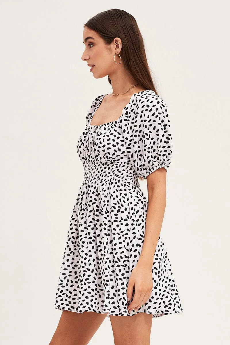 Print Puff Sleeve Skater Dress