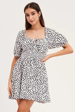 Print Puff Sleeve Skater Dress