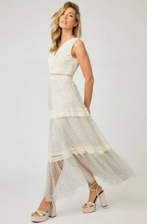 Printed Dot Midi Dress witth Lace Embroidery