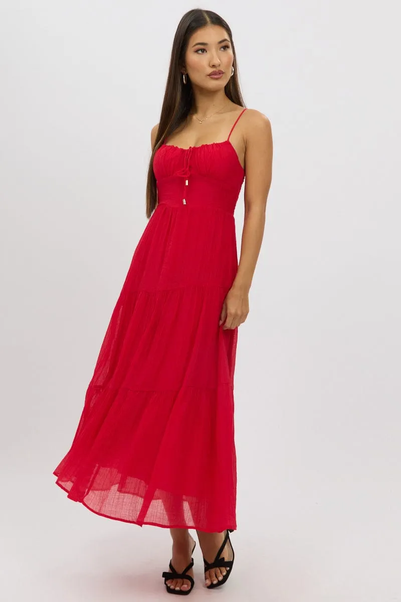 Red Midi Dress Tiered Strappy