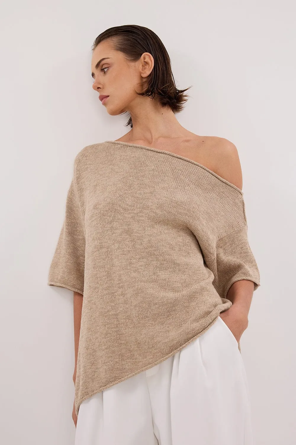RICK NATURAL ASYM KNIT TOP