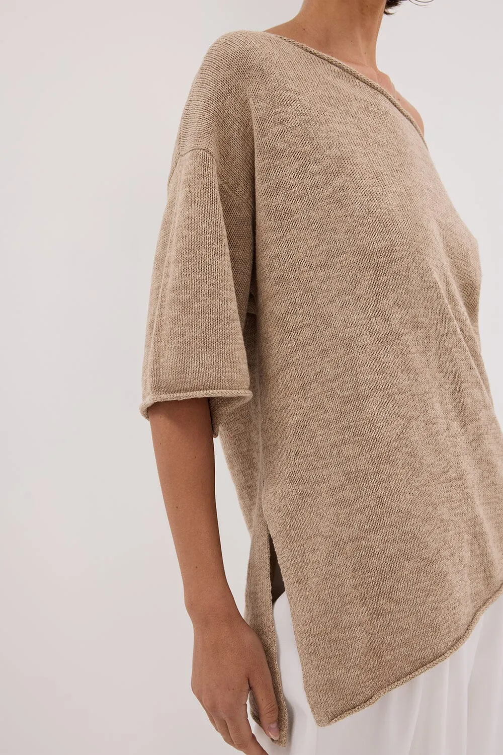 RICK NATURAL ASYM KNIT TOP