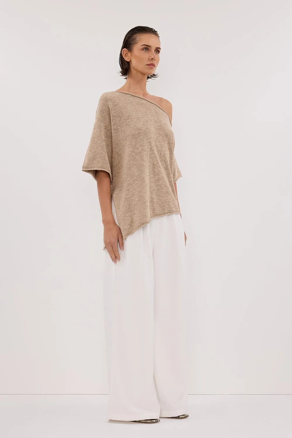 RICK NATURAL ASYM KNIT TOP