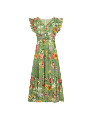 Ruffle Sleeve Drawstring Waist Maxi Dress