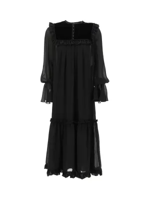 Saint Laurent Ruffled Long-Sleeved Midi Dress
