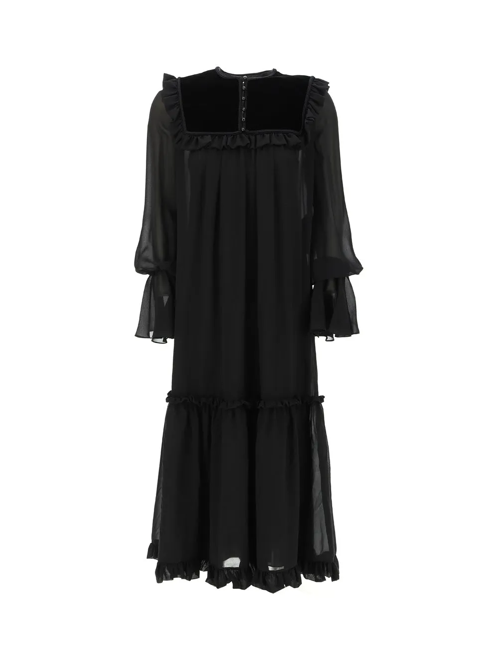Saint Laurent Ruffled Long-Sleeved Midi Dress