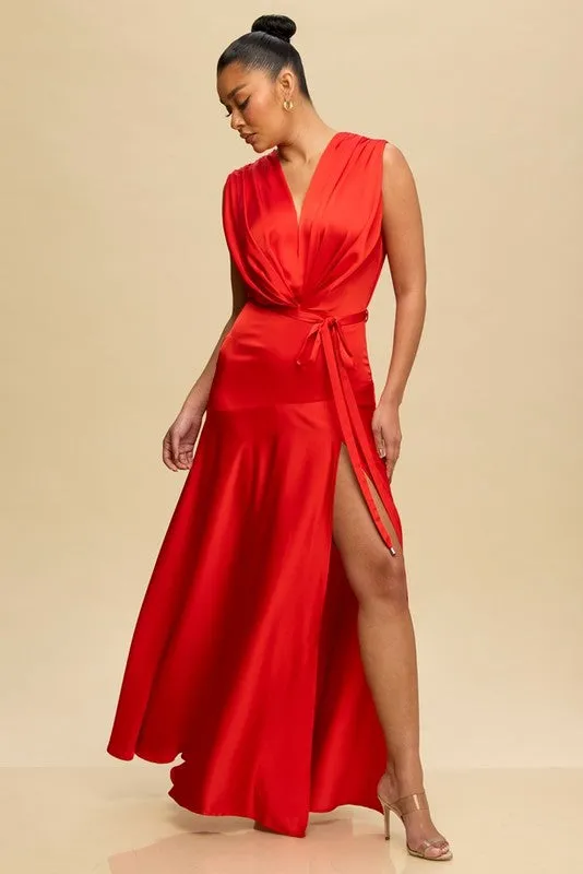 SATIN PLEATED GOWN