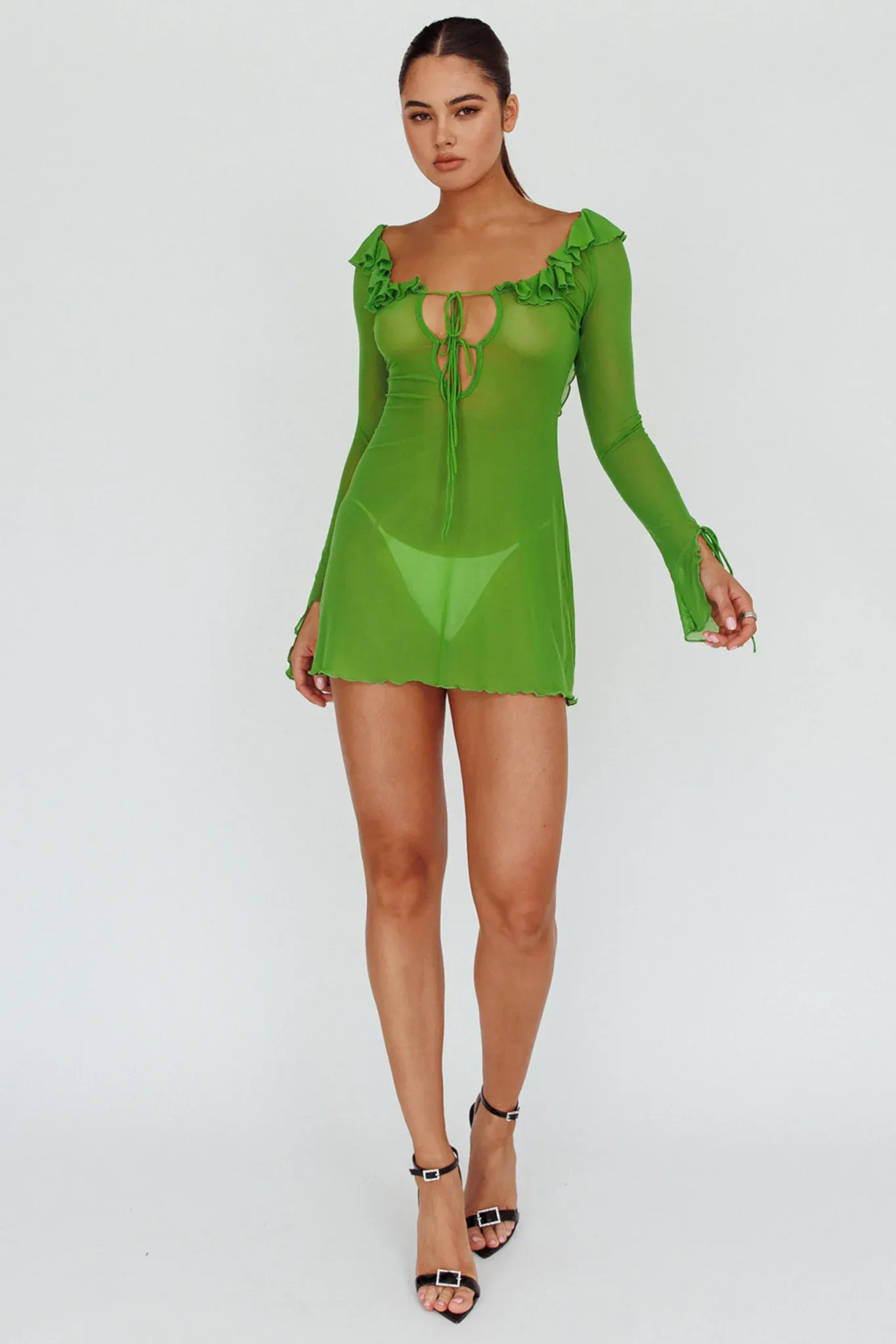 Sea Dreaming Ruffle Trim Mini Dress Lime