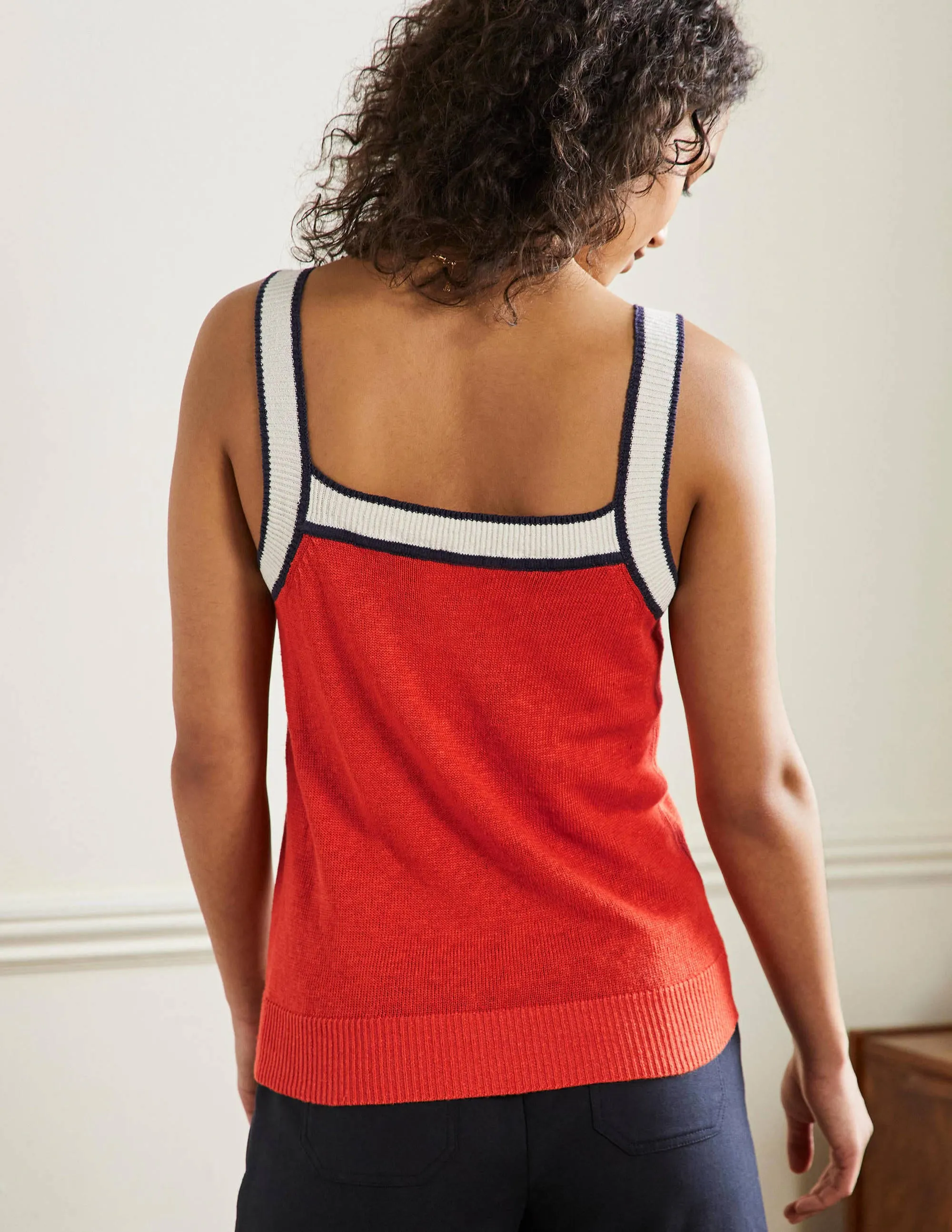 Square Neck Linen Vest-Bright Papaya