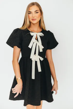 Summer Bow Tie Front Mini Dress In Black