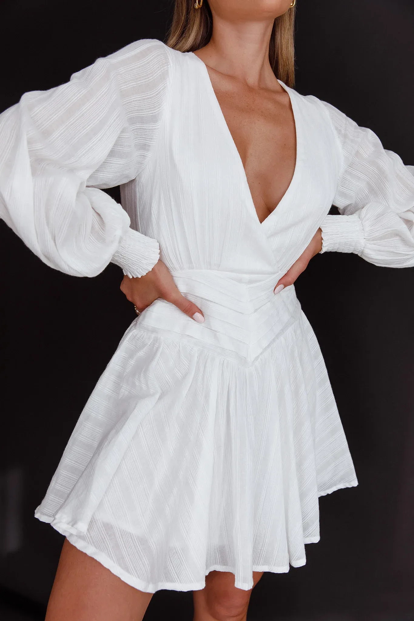 Sweet Escape Lantern Sleeve Pintuck Dress White