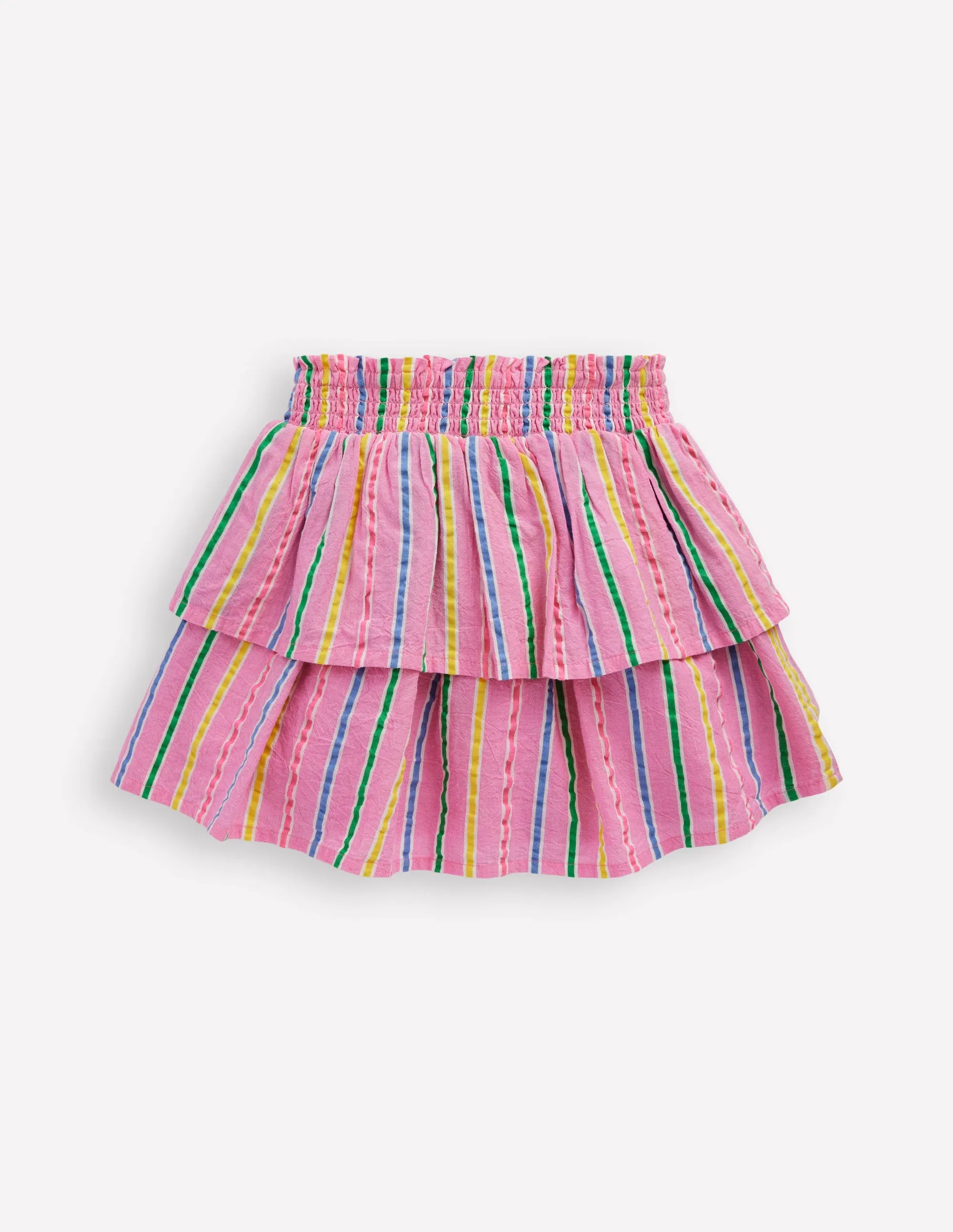 Tiered Woven Skirt-Pink Multi Stripe