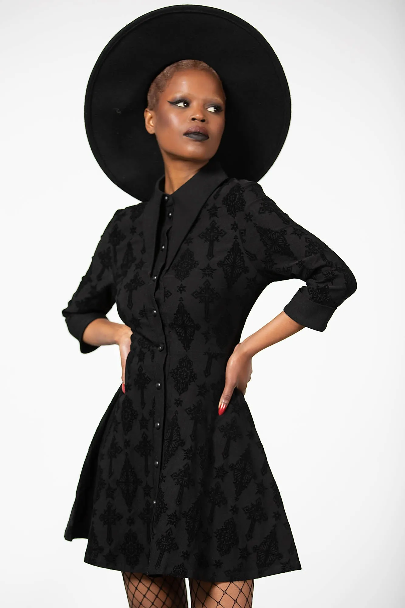 Vanda Flocked Collar Dress - Resurrect