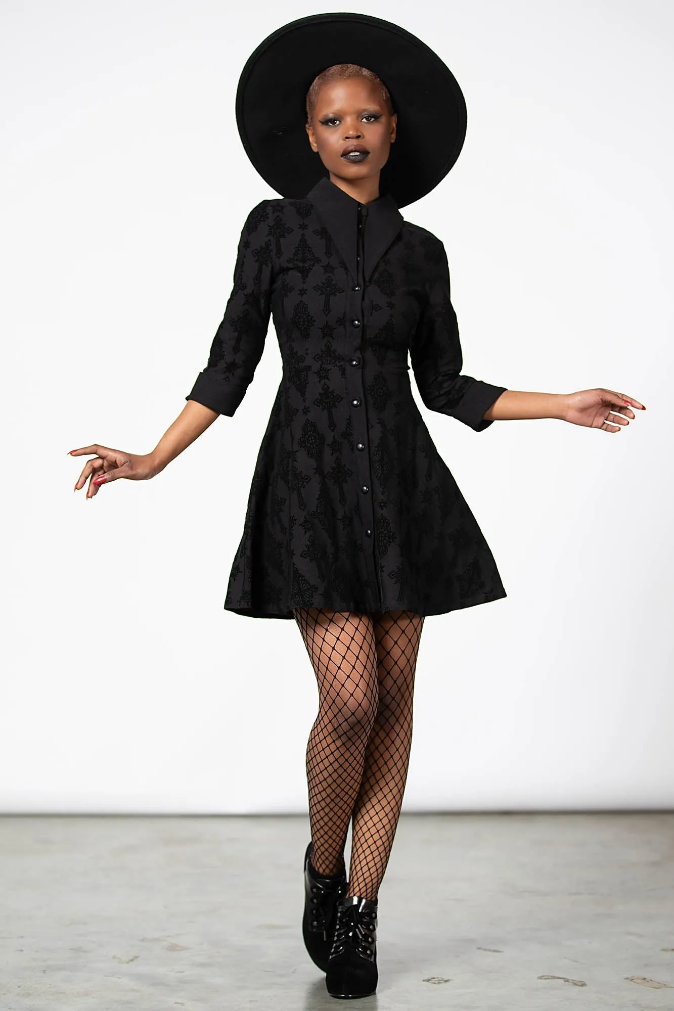 Vanda Flocked Collar Dress - Resurrect