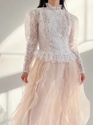 Vintage Mutton Sleeve Lace Top - S