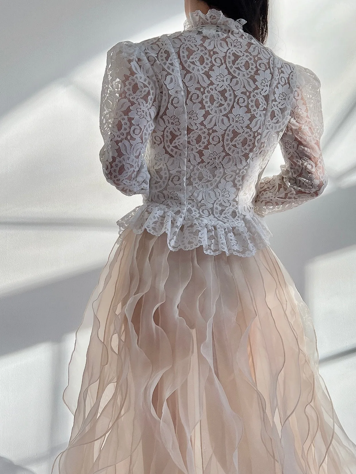 Vintage Mutton Sleeve Lace Top - S