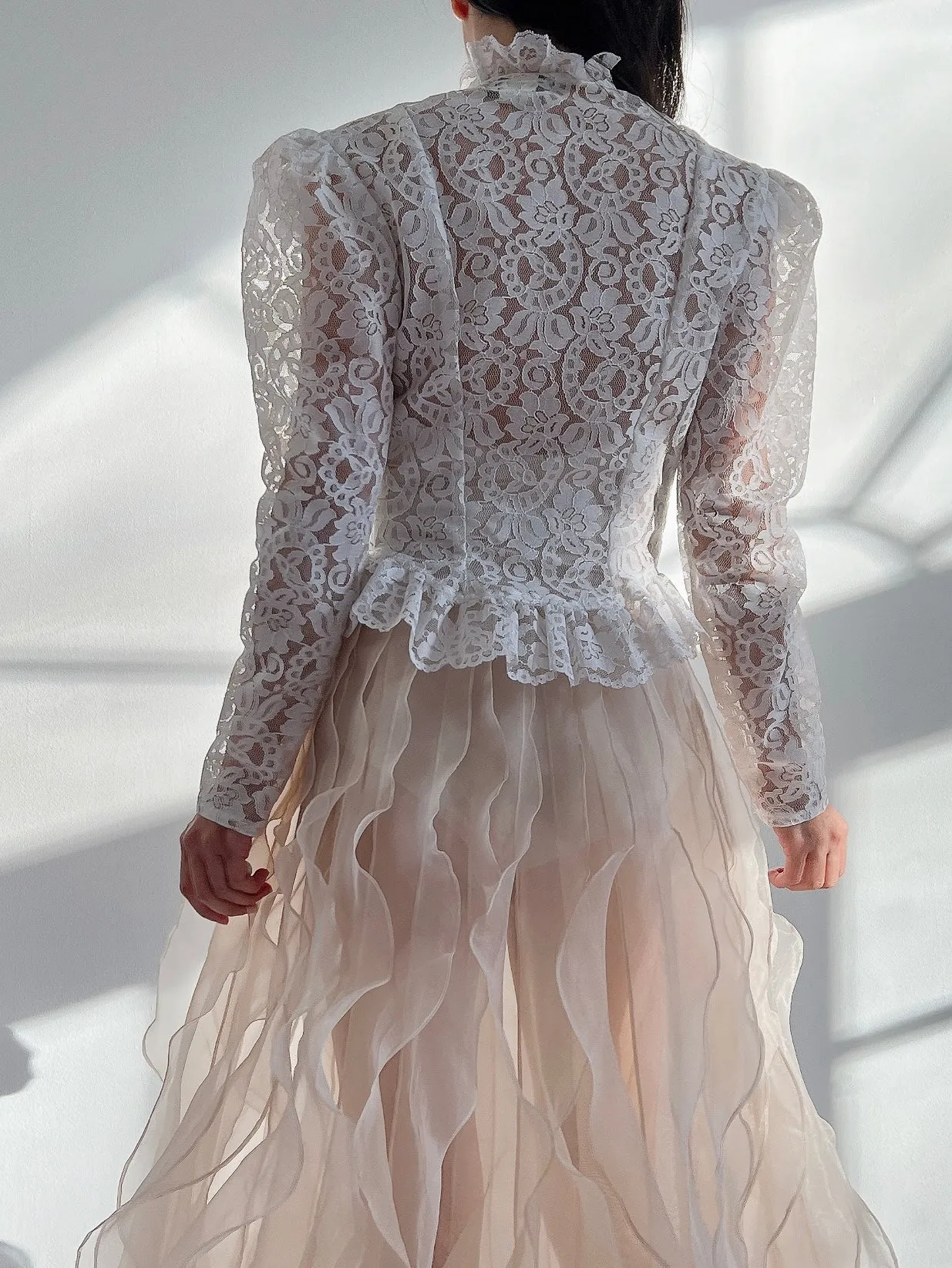 Vintage Mutton Sleeve Lace Top - S