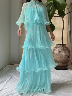 Vintage Pleated Tiered Gown - S