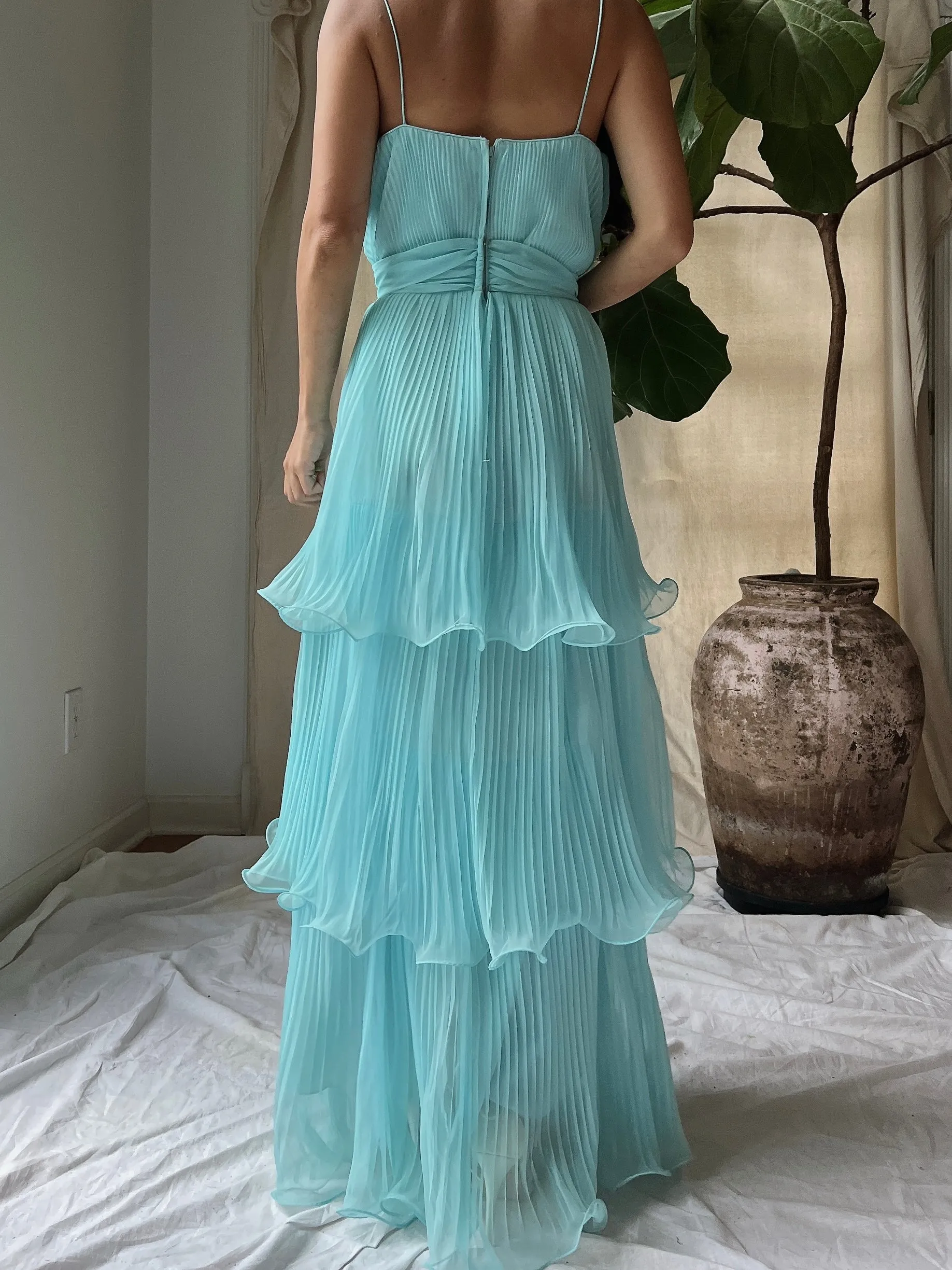 Vintage Pleated Tiered Gown - S