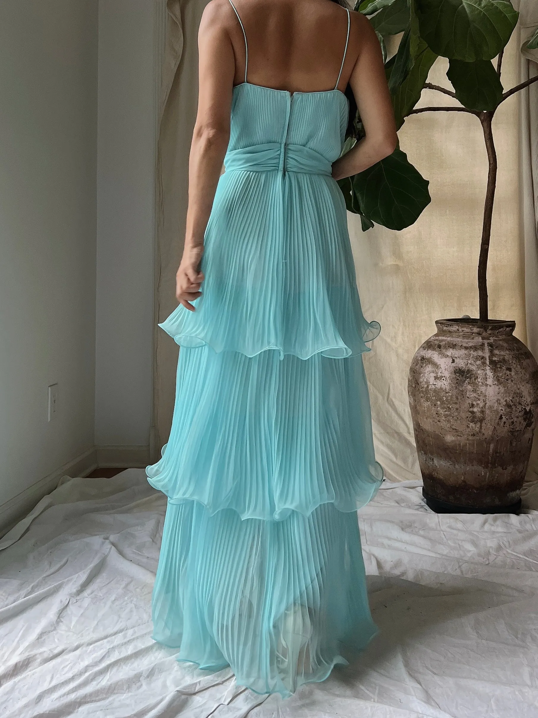 Vintage Pleated Tiered Gown - S