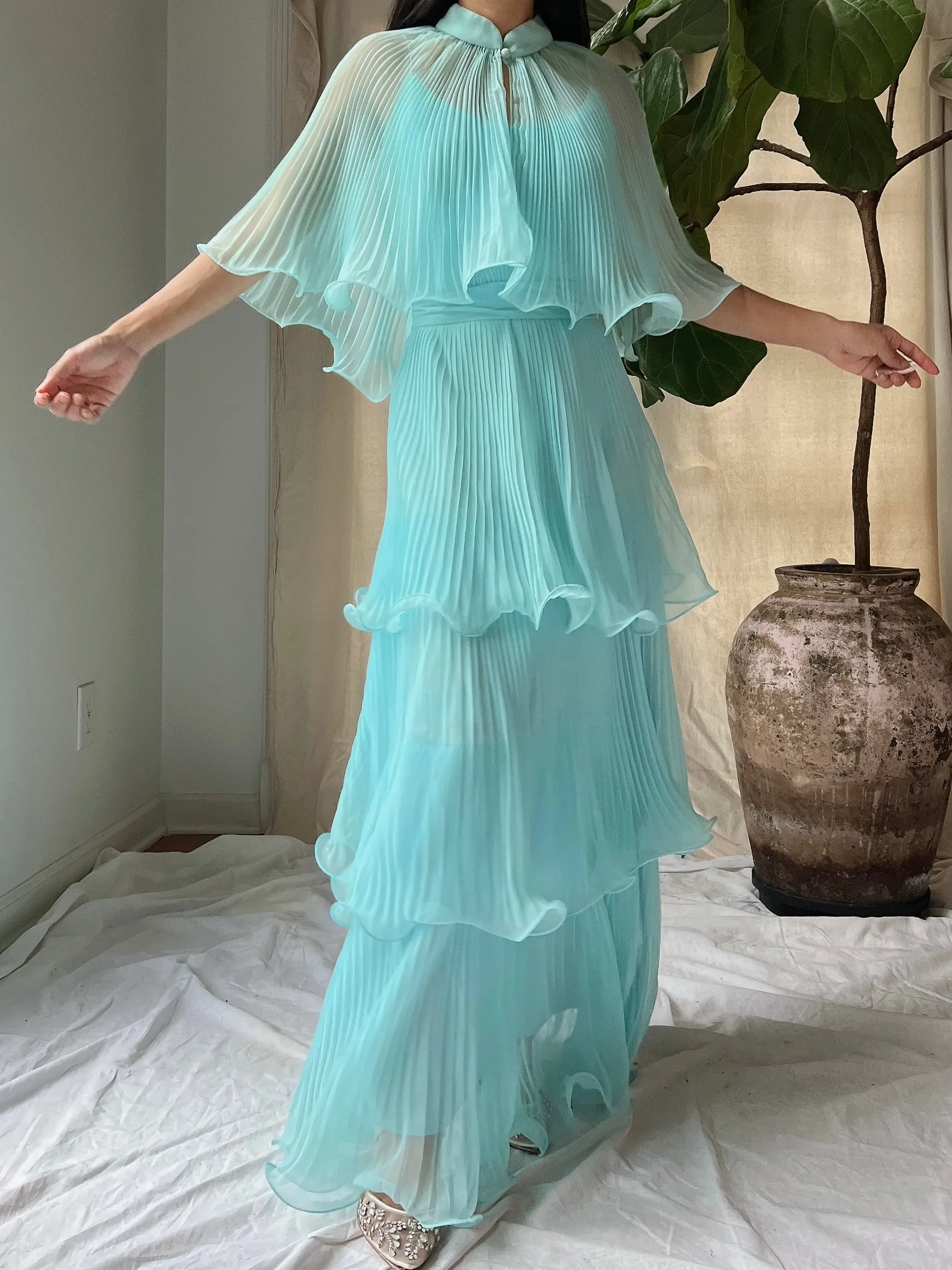 Vintage Pleated Tiered Gown - S