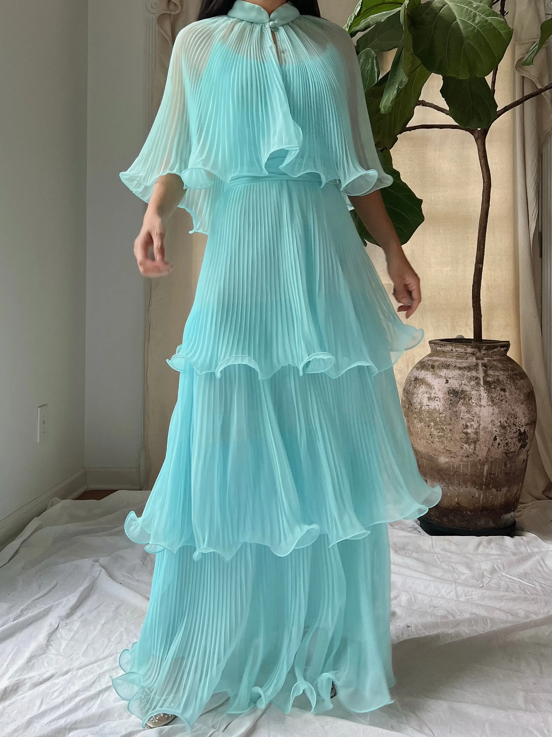 Vintage Pleated Tiered Gown - S