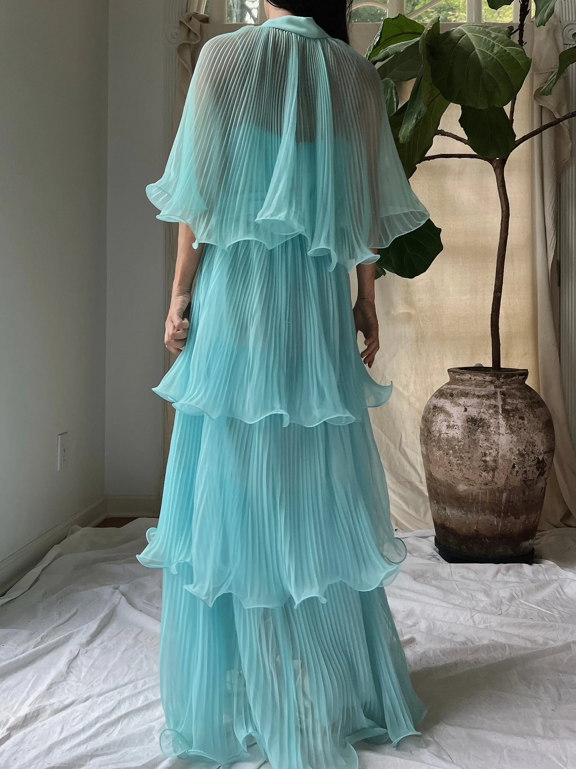 Vintage Pleated Tiered Gown - S