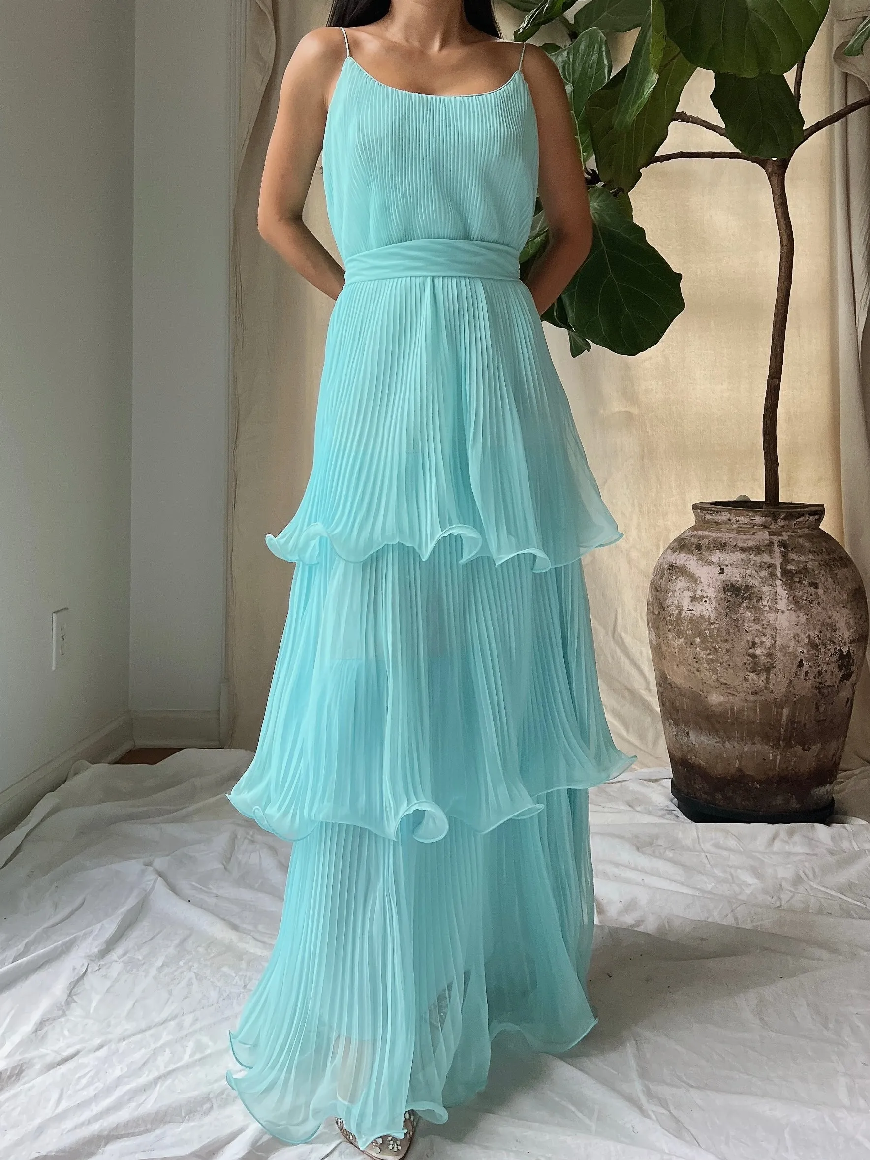 Vintage Pleated Tiered Gown - S