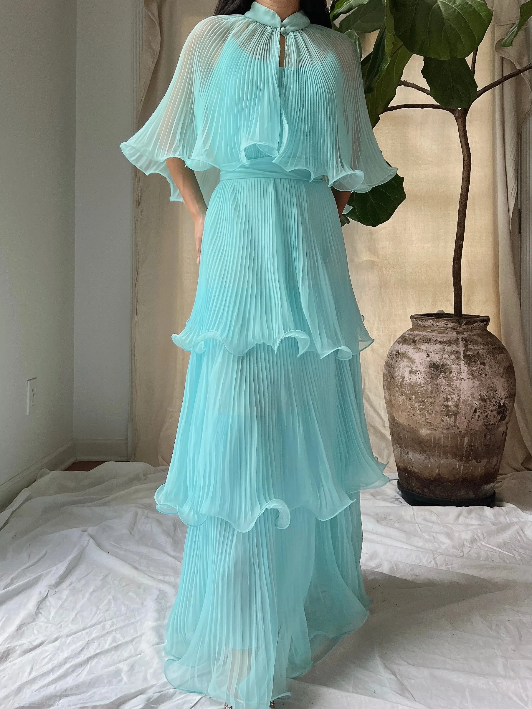 Vintage Pleated Tiered Gown - S