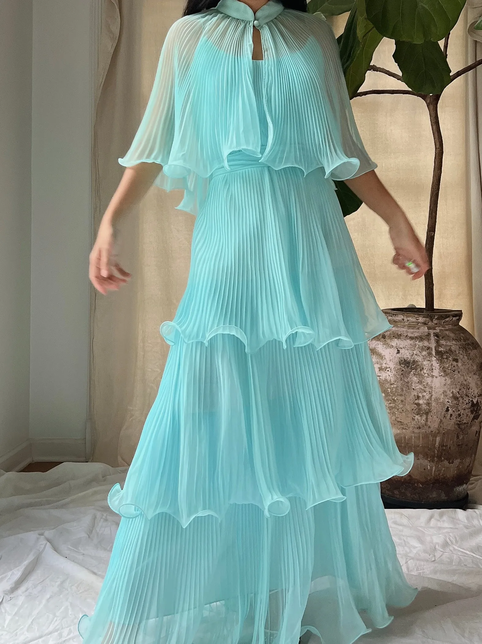 Vintage Pleated Tiered Gown - S